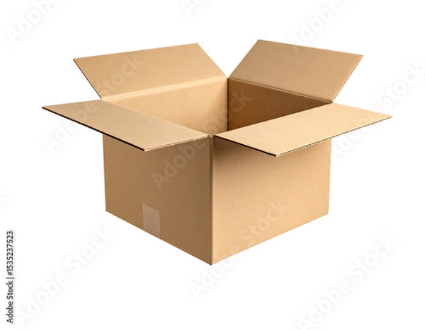 Fototapeta Falling Open Cardboard Box on Transparent Background