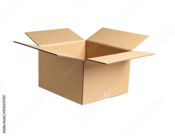 Fototapeta Falling Open Brown Cardboard Box on Transparent Background