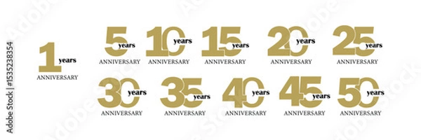Fototapeta Set of 5 to 50 Years Anniversary Celebration logotype. birthday celebration emblem design for booklet, leaflet, magazine, brochure poster, web, invitation or greeting card. Vector.
