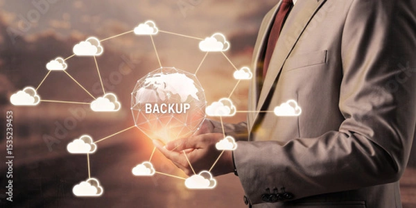 Fototapeta Global Backup Solutions: A Businessman's Insight into Data Protection