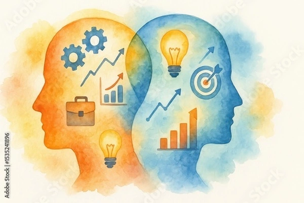 Obraz Creative Concept of Business Growth and Innovation with Human Silhouettes and Graphs