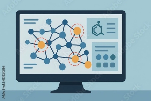 Fototapeta Modern Computer Displaying Molecular Structure and Data Analysis for Scientific Research