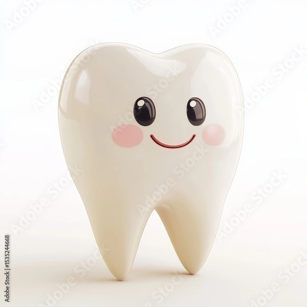 Fototapeta A big smile and rosy cheeks define the happy tooth, which is presented as a 3D illustration isolated from its surroundings, embodying the idea of dental care and hygiene for use in design and print