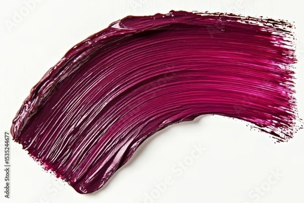Fototapeta Isolated on a white background, a dark red paint brushstroke with scattered droplets creates an abstract artistic texture, as seen in this macro shot designed for use in design and print