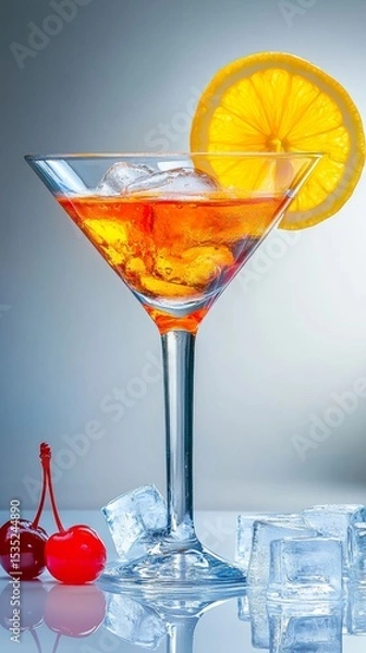 Fototapeta Isolated on white, a mojito cocktail with lime, mint, and ice cubes is a vertical cut-out concept for a refreshing summer drink and beverage