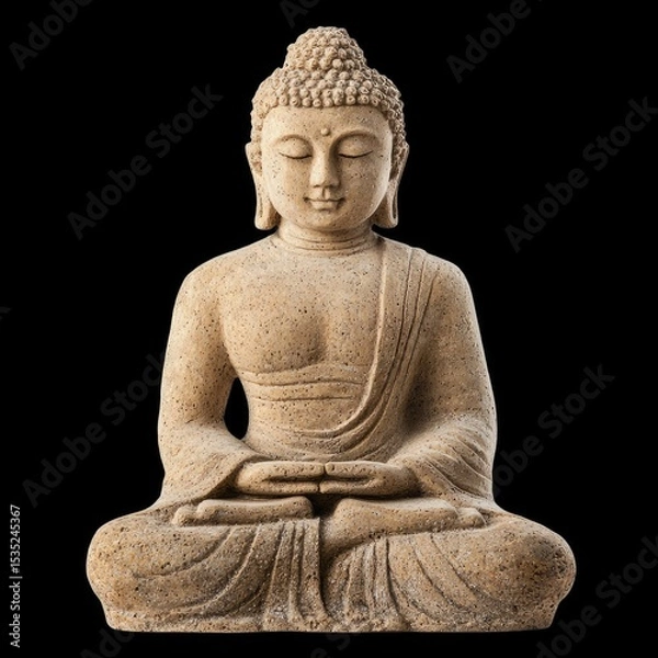 Fototapeta Serene Stone Buddha Statue with Calm Expression and Peaceful Gesture