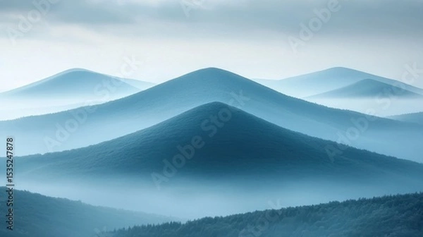 Fototapeta Blue Misty Mountains Layers in a Panoramic Landscape with Forest