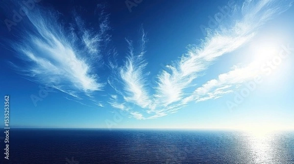 Fototapeta Sky Ocean Blue Background with Bright Sunlight and White Clouds Landscape