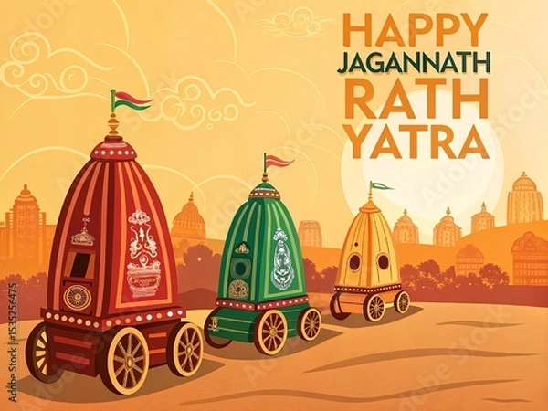 Fototapeta Happy jagannath ratha yatra festival illustration