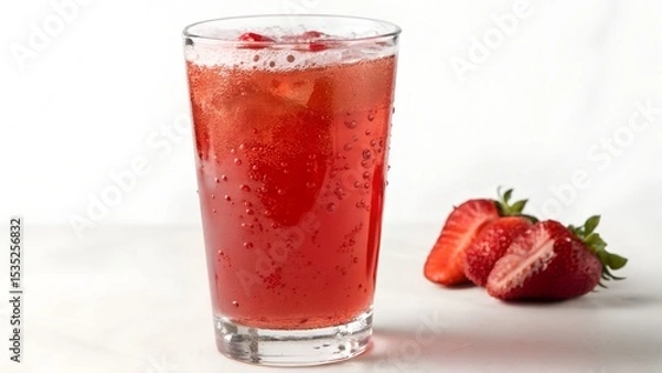 Fototapeta Fruit punch showing sipping line clean real view on white