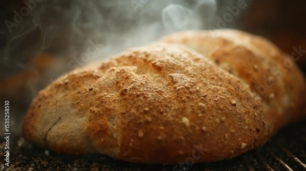 Fototapeta A Closer Look at Artisanal Loaf in Steam