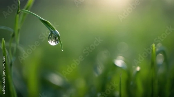 Fototapeta A Water Droplet Glistens in the Green Embrace of Grass
