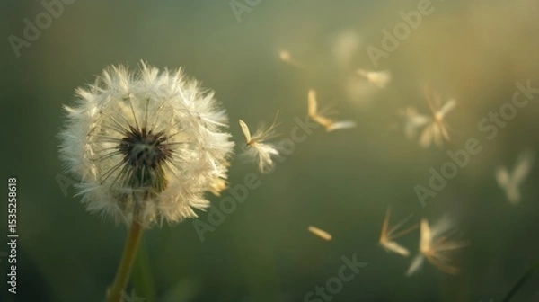 Fototapeta A Dandelion in Bloom and Its Fleeting Companions
