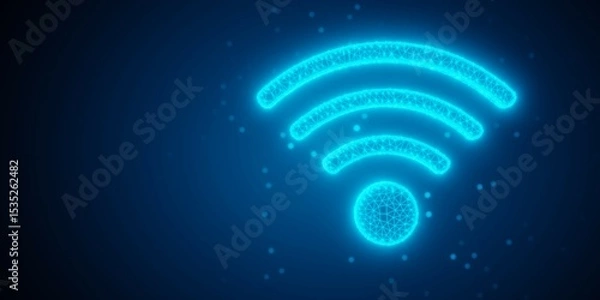 Fototapeta Blue wireframe wifi symbol object shape over blue gradient background, wireless network or hotspot symbol concept