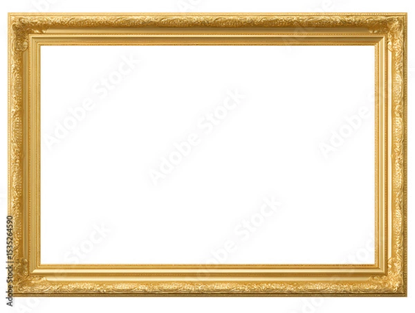 Fototapeta Ornate Decorative Golden Picture Frame Mock Up isolated on white