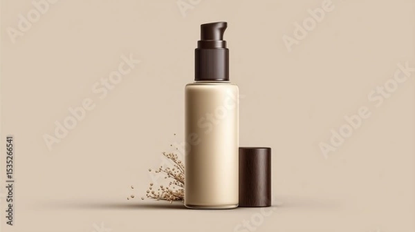 Fototapeta Elegant foundation bottle with brown pump. Mock up
