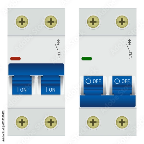 Obraz Realistic double pole circuit breaker switches in On and Off positions