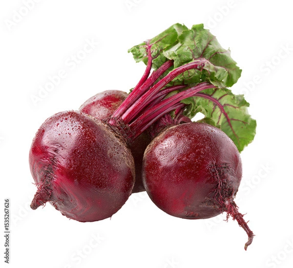 Fototapeta Fresh organic beets with green leaves on transparent background for design work leaves