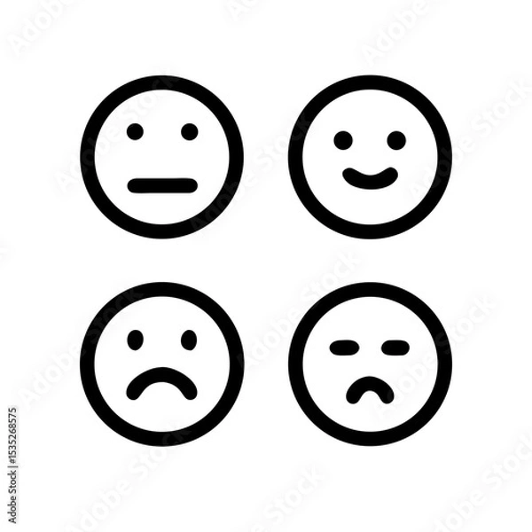 Fototapeta Four Emotions Line Icon Set: Set of four outlined emoticons displaying different emotions, suitable for user interfaces or communication tools.