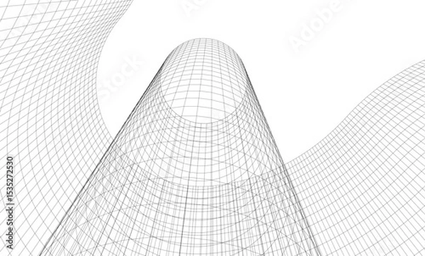 Fototapeta Abstract architectural background. Vector linear illustration on white background