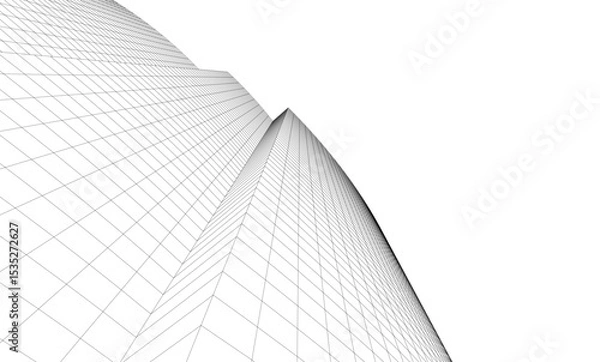 Fototapeta Abstract architectural background. Vector linear illustration on white background