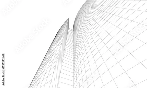 Fototapeta Abstract architectural background. Vector linear illustration on white background