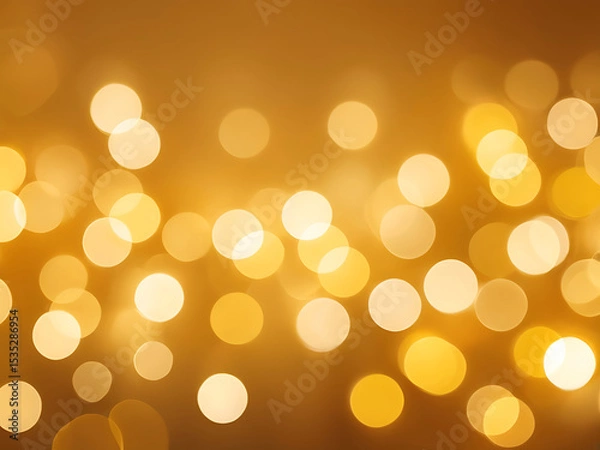 Fototapeta Golden abstract festive bokeh background with soft glowing lights, elegant texture, modern design pattern, and vibrant warm colour tones for wallpaper or template use – AI
