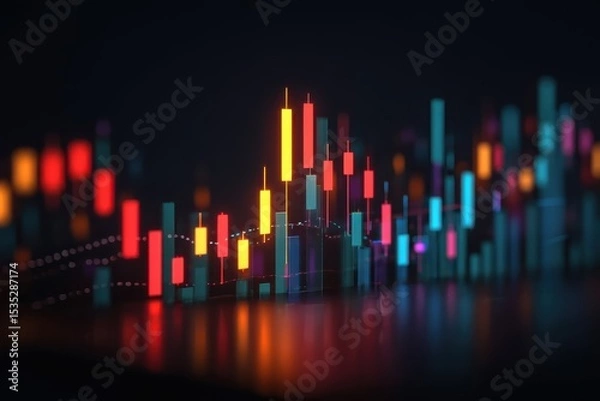 Fototapeta Candle stick charts showcasing investment trends, bullish signals, cryptocurrency insights, and forex market analysis for finance enthusiasts seeking lucrative trading opportunities