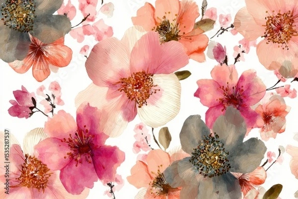 Fototapeta Elegant watercolor floral pattern perfect for sophisticated designs and chic prints in home decor or fashion projects