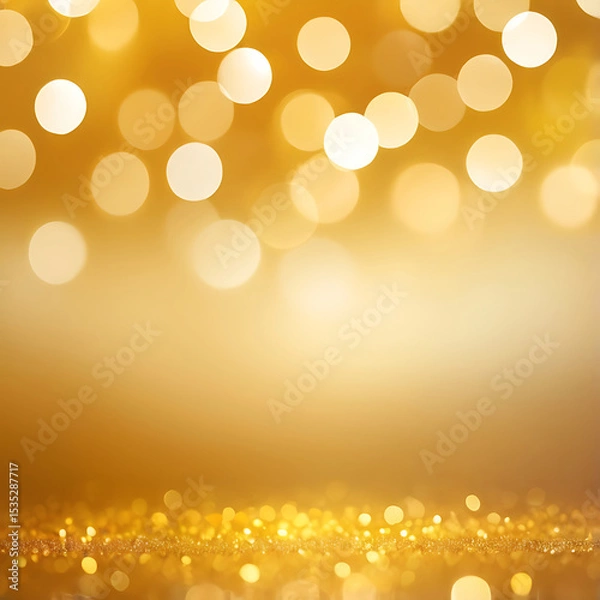 Obraz Golden abstract festive bokeh background with soft glowing lights, elegant texture, modern design pattern, and vibrant warm colour tones for wallpaper or template use – AI