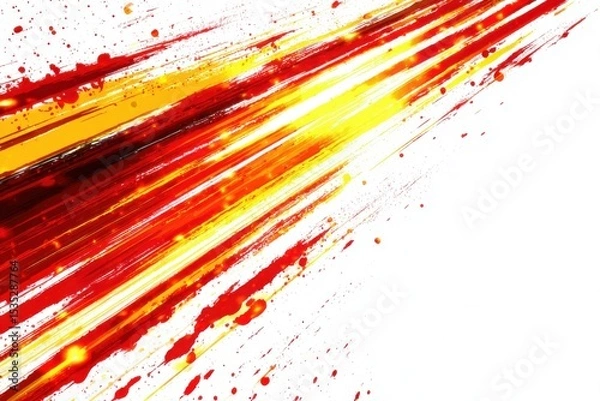 Fototapeta Dynamic speed lines depicting explosive action effects with vibrant red and yellow hues, ideal for superhero graphics, promotional banners, and captivating backgrounds