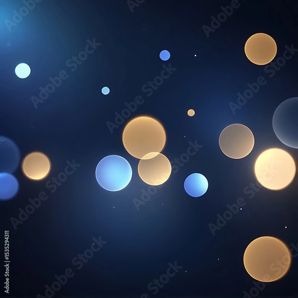 Obraz Blue and golden abstract bokeh background with glowing light circles, soft dark texture, modern pattern design, and elegant illustration style for digital use – AI