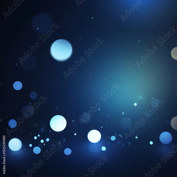 Obraz Blue and golden abstract bokeh background with glowing light circles, soft dark texture, modern pattern design, and elegant illustration style for digital use – AI