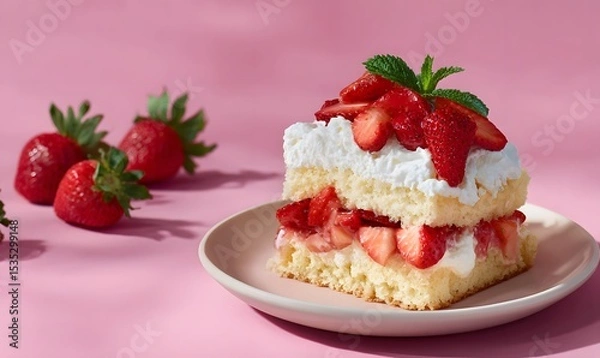 Fototapeta strawberry shortcake with fun background, Generative AI