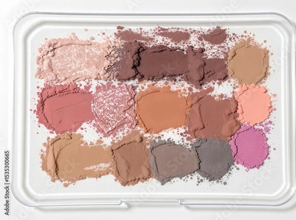 Fototapeta Smeared eyeshadow shades across a clear tray with no product in sight, only pigment

