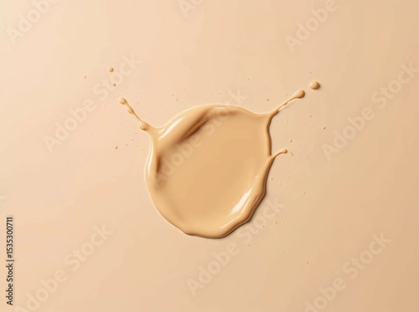 Fototapeta Abstract splash of glossy liquid foundation captured mid-air, isolated on nude backdrop

