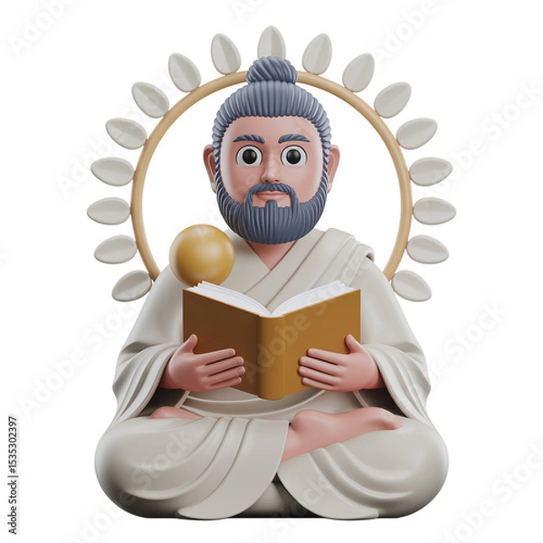 Fototapeta Serene Buddhist Monk in Lotus Position Illustration