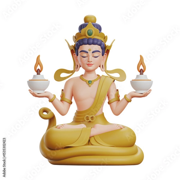 Fototapeta Serene Buddhist Deity Seated on Golden Snake Platform