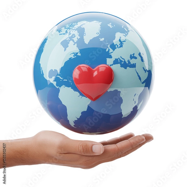 Fototapeta Heartfelt Connection: Globe in Human Palm Illustration