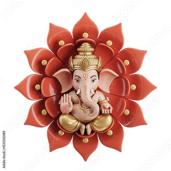 Fototapeta Ganesha Meditating Within a Vibrant Lotus Flower
