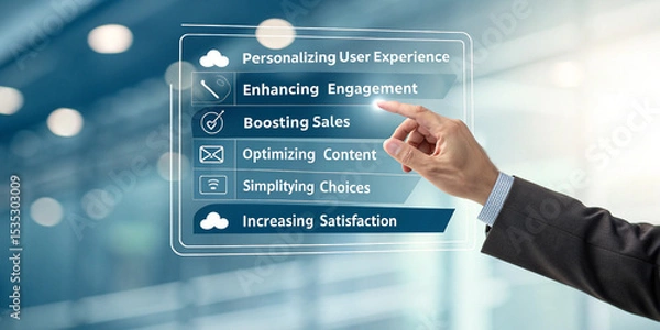 Fototapeta Businessman’s Hand Touching the Virtual Graphic for Digital Transformation