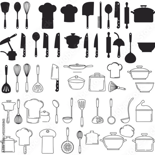 Fototapeta Kitchen tool. Cutlery vector icons set