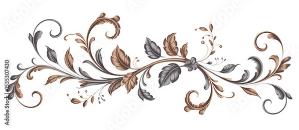 Fototapeta Luxurious Baroque Floral Scroll Pattern in Metallic Tones