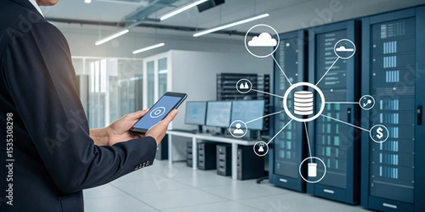 Fototapeta Database Administrator Using Mobile Smartphone for Efficient Data Management