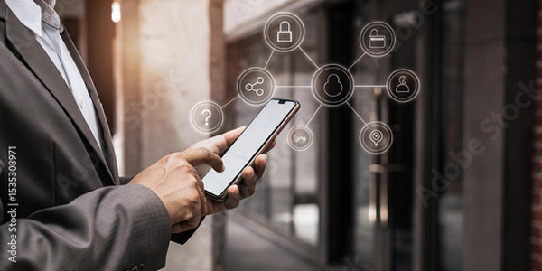 Fototapeta Businessman Using Smartphone for E-Governance Solutions and Services