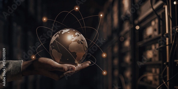 Fototapeta Hand Holding Hardware Service Globe for Innovative Solutions