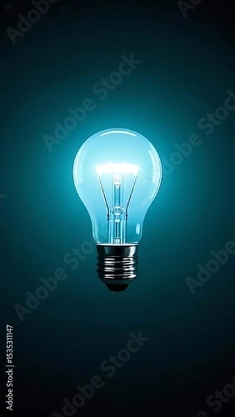 Fototapeta Glowing Blue Light Bulb on a Dark Background, 4k