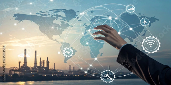 Fototapeta Hand Touching Global Network Connection for Automation Solutions
