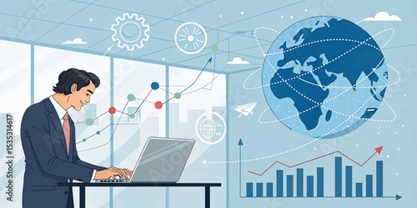 Fototapeta Businessman Using Laptop and Analyzing Data for Machine Learning Solutions