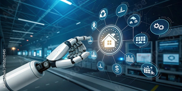 Fototapeta Robot Hand Holding an Insurance Technology Icon for Modern Solutions
